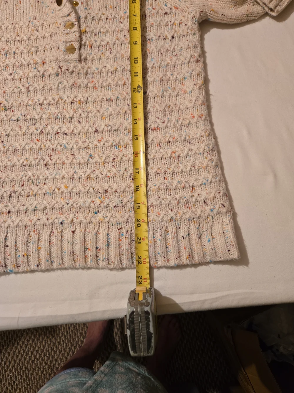 Talbots Cream Speckled Cowl Neck Button Pullover
